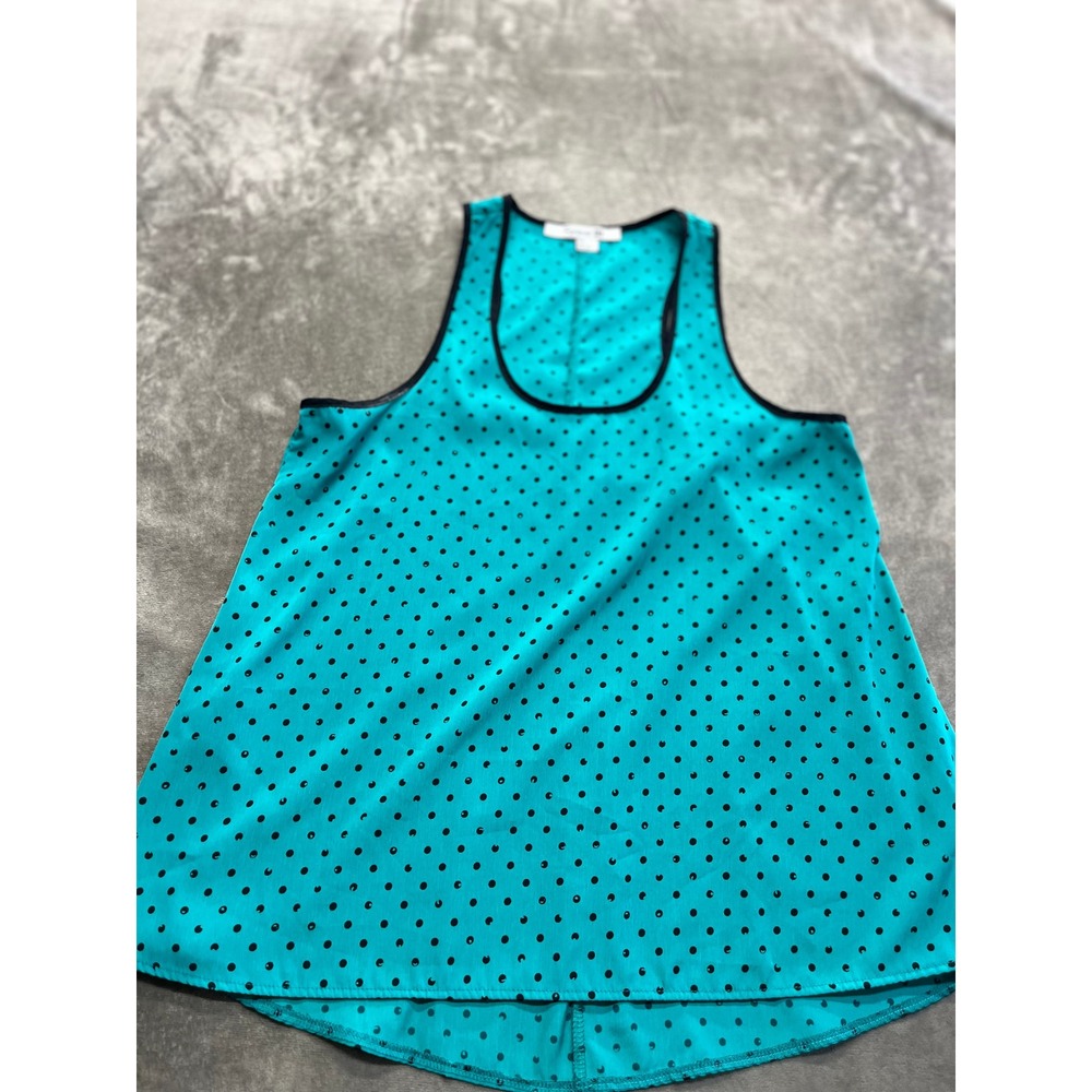 Forever 21 y2k  Teal Polka Dot Tank Top Sleeveless Scoop Neck High Low Hem Small